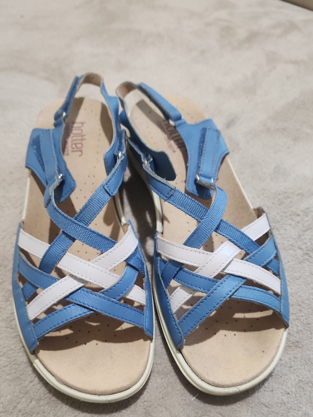 Hotter Maisie Leather Comfort Blue & White Women's Strappy Sandals